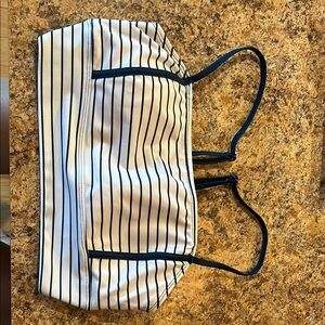 Striped White and Navy bralette swim top